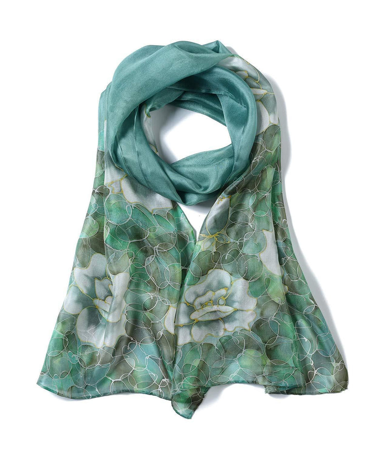 [Australia] - Invisible World Women's 100% Silk Scarf Rose Flower Green 