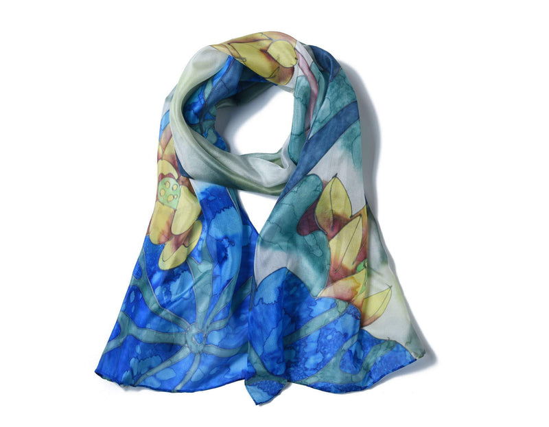 [Australia] - Invisible World Women's 100% Silk Scarf Hand Painted Floral Yellow Water 