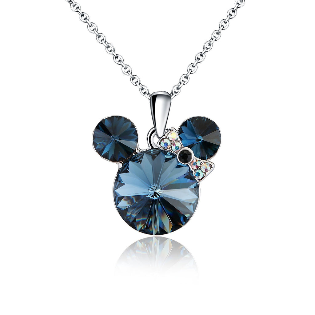 [Australia] - HERMOSO Luckly Mouse Pendant Necklace for Women/Girls, Made with Crystal,Lovely Necklace Gift Platinum Plating Jewellery Chain 16“+2" Blue 