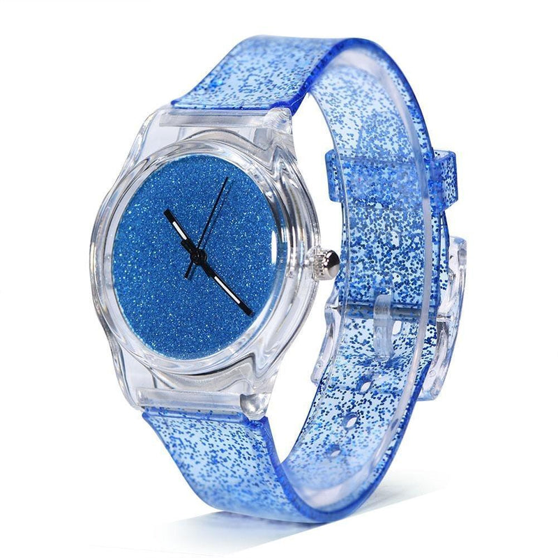 [Australia] - Womens Quartz Watches Glitter Powder Wristwatch Round Dial Case Comfortable Plastic Strap Watches for Teenagers Lady Wrist Watch Female watches(Sky Blue) Sky Blue 