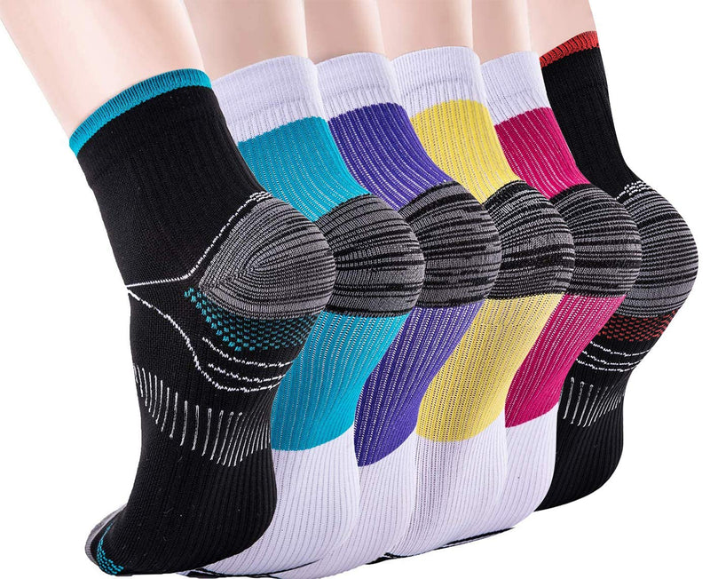 [Australia] - Compression Socks for Women & Men-Upgraded Sport Plantar Fasciitis Arch Support- Low Cut Compression Foot Socks Best for Athletic Sports, Running, Medical, Travel, Pregnancy (6 Pairs) 6 Color S-M 