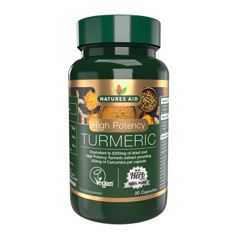 [Australia] - Natures Aid Turmeric 8200 mg, High Potency Extract plus Whole Herb, 200 mg Curcumins, Vegan, 30 Capsules 30 Count (Pack of 1) 