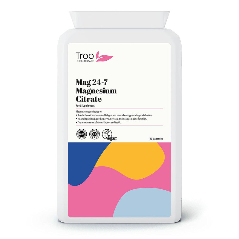 [Australia] - Troo Magnesium Citrate 120 Capsules 500mg Mag24-7 - Highly Absorbable Daily Supplement for Men and Women - Manufactured in the UK and Vegan Society Registered - Easy Swallow 