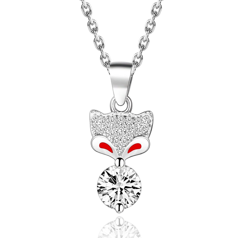 [Australia] - Women Silver-tone 925 Sterling Silver Round Brilliant Cut Cubic Zirconia Fox Necklace 16 Inches 