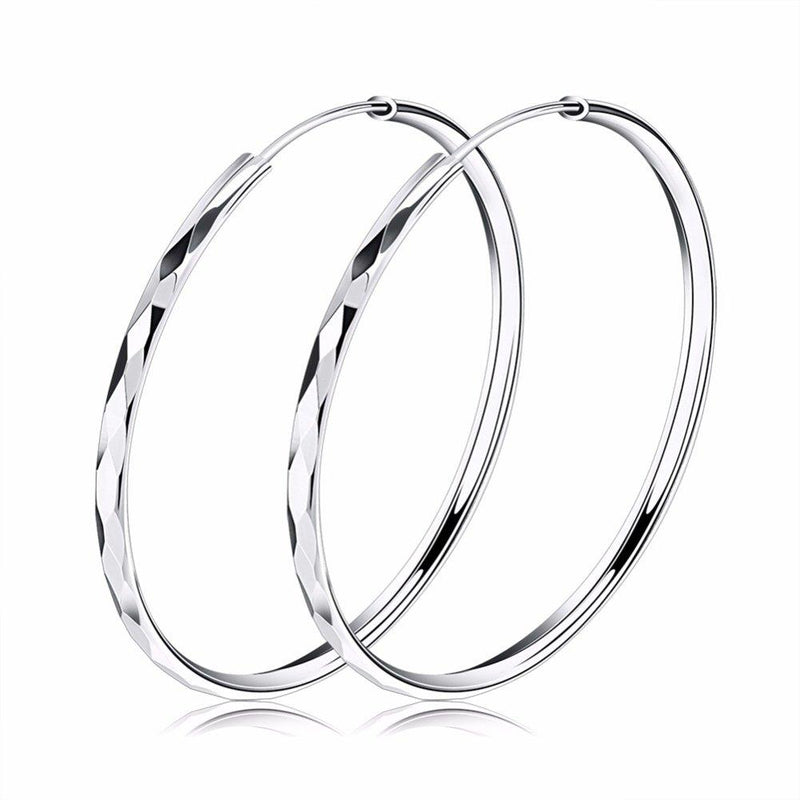 [Australia] - Jösva Silver Hoop Earrings for Women, 925 Sterling Silver Twist Hoops Earrings, Hypoallergenic Large Round Circle Huggie Hinged Hoop Earrings With White Gold Plated, Gift for Women Diameter 40mm 