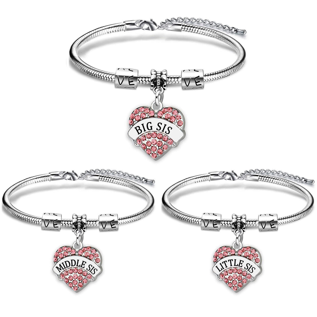 [Australia] - AGR8T Sister Bangle Bracelets Gifts Best Friend Big Middle Little Sister Love Heart Crystal Women Jewelry 3PCS 