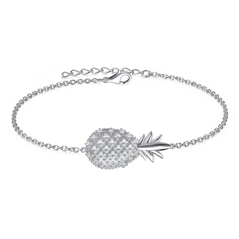 [Australia] - AoedeJ 925 Sterling Silver Bracelet for Women Cubic Zirconia Pineapple Heartbeat Charm Beach Bracelet for Women Adjustable 