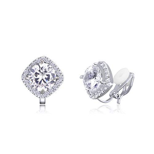 [Australia] - QUKE 7MM Cubic Zirconia Crystal Clip On Stud Earrings CZ Not Pierced Ear Jewelry For Women Girls White 