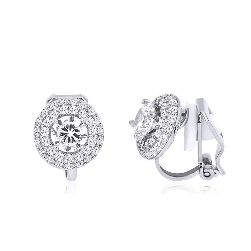 [Australia] - QUKE Cubic Zirconia Crystal Clip On Stud Earrings Non Pierced Earrings For Women Girls Circular Jewelry 