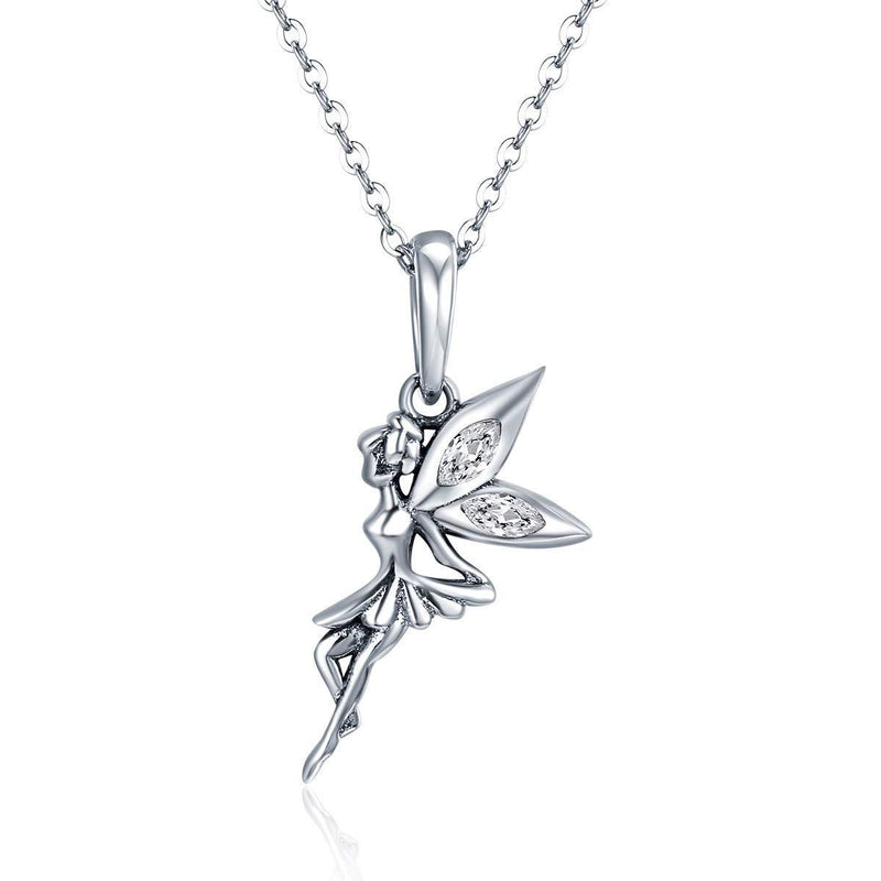 [Australia] - NewL 925 Sterling Silver Flower Fairy Long Necklace Women Pendant Necklace Sterling Silver Jewelry 