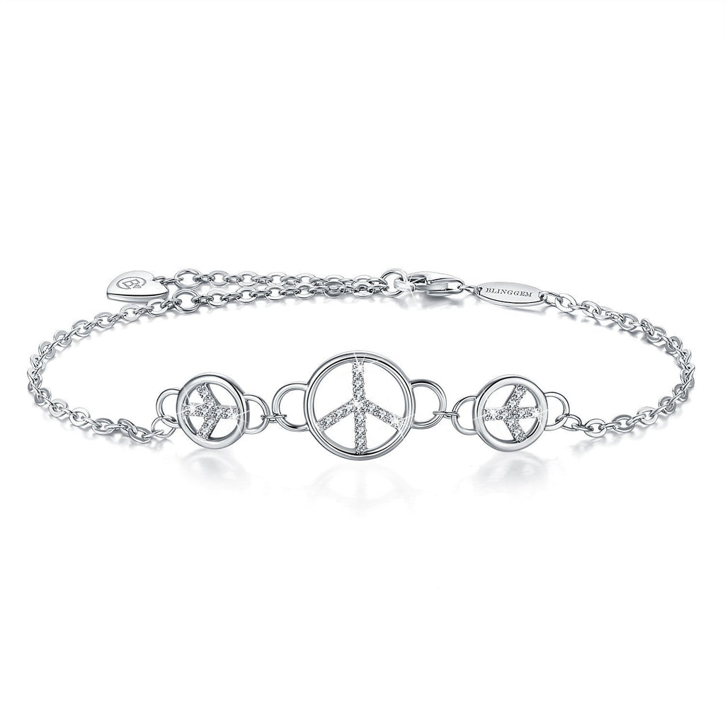 [Australia] - BlingGem Sterling Silver for Women Guardian Angel Charm Cubic Zirconia Infinity Love Letter Peace Sign Bracelet Gift for Women 