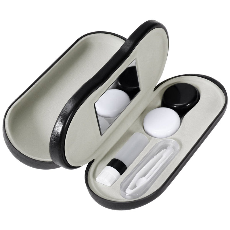 [Australia] - ROSENICE Eyeglasses and Contact Lens Case - 2 in 1 Double Sided Portable Glasses Case - Leakproof, Tweezers and Applicator Included - for Home, Travel (Black) 