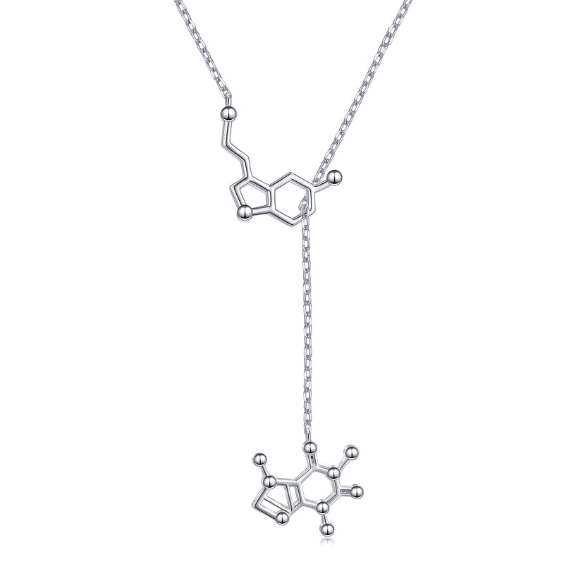 [Australia] - DAOCHONG S925 Sterling Silver Happiness Serotonin Molecule Necklace Neurotransmitter Caffeine Molecule Y Necklace Chemistry Lovers Science Major College Graduation Jewelry 