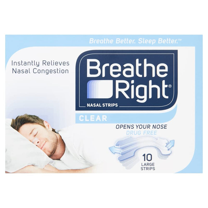 [Australia] - Breathe Right Nasal Strips Clear Large 10s | Instantly Relieves Nasal Congestion | Helps Reduce snoring | Clinically Proven | Drug-free | Hypoallergenic 