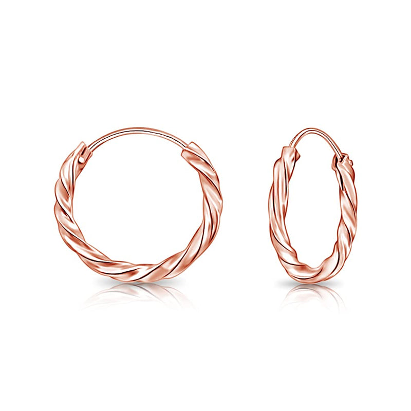 [Australia] - DTPSilver - 925 Sterling Silver Rose Gold Plated Tiny/Small/Medium/Large size Twisted Hoops/Sleepers Earrings - Thickness 1.8 mm - Diameter 10, 12, 14, 16, 18, 20, 30, 40, 50 mm 16 mm 