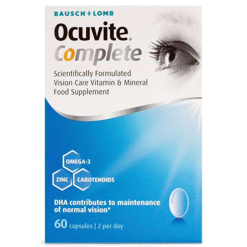 [Australia] - Ocuvite Complete, Eye Supplement Capsules, by Bausch + Lomb, Lutein and Zeaxanthin supplement with DHA Omega 3 plus Zinc, Supports Normal Vision, Two Capsules per Day 