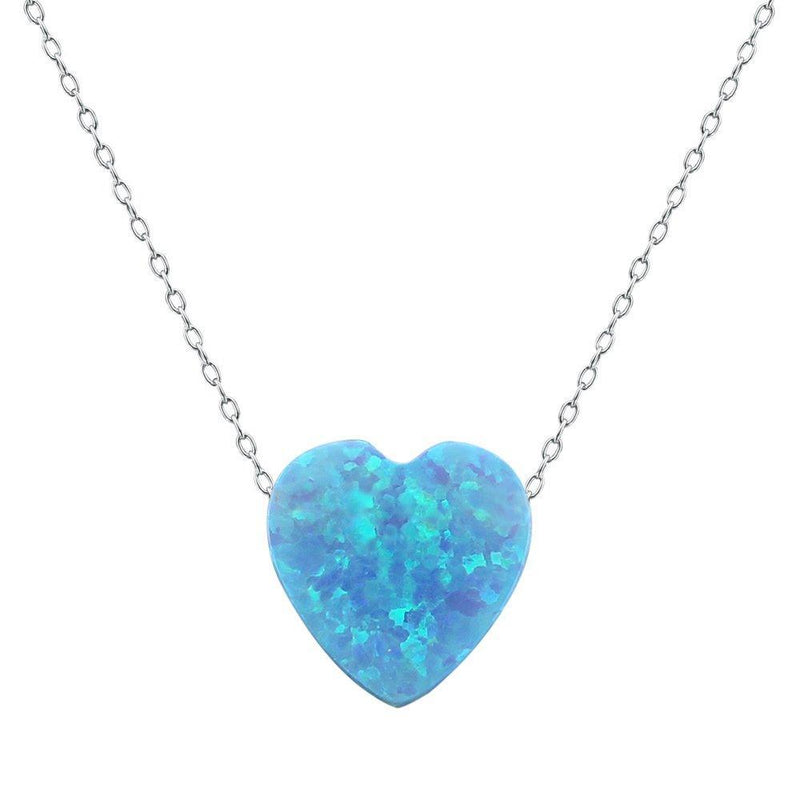 [Australia] - Cute Heart Shaped Fire Opal Stone Pendant 925 Sterling Silver Choker Necklace Opal Jewelery Light Blue 