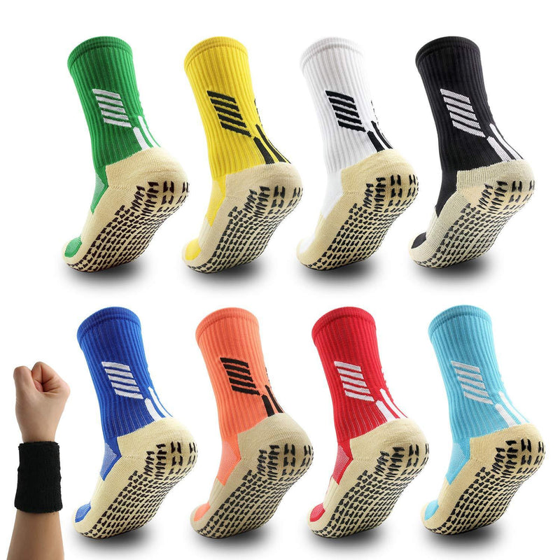 [Australia] - Dee Plus Anti Slip Football Socks Non Slip Sports Socks Rubber Pads Basketball Socks/Yoga Socks Womens & Mens Soccer Hiking Running Cycling (White Orange Black Red Yellow Blue Green Blue) 
