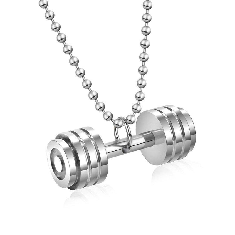 [Australia] - QIANDI Europe Stainless Steel Dumbbell Weights Pendants Fitness Bodybuilding Men's Sports Pendant Necklace Silver2 