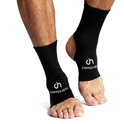 [Australia] - Ankle Compression Sleeve by COPPER HEAL (Pair) Highest Copper Infused Socks Arch Support Foot Swelling Achilles Tendon Joint Pain Plantar Fasciitis Sports Injury (M) M 