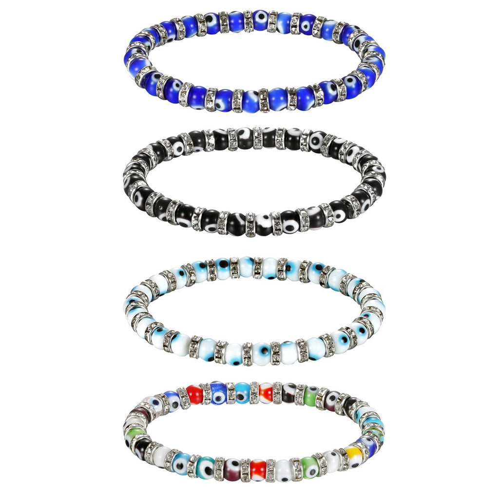 [Australia] - Aroncent Women's Buddha Bracelet Buddhist Prayer Beads Glass Rosaries Evil Eye Mosaic Rhinestones(4 Pieces) 