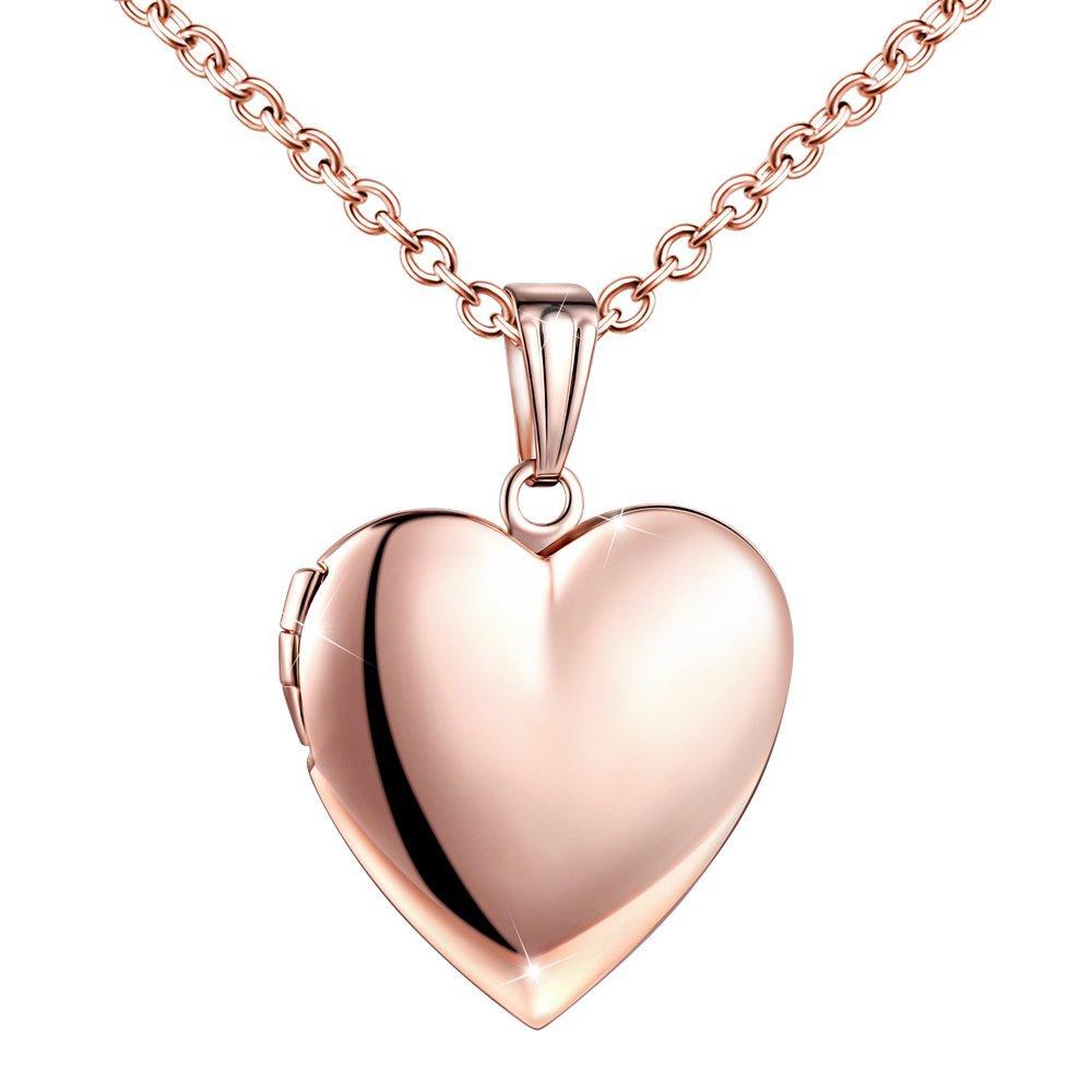 [Australia] - MicLee Locket Photo Necklace Heart Love Lockets Necklaces Stainless Steel 19.7"(50cm) Chain for Women with Gift Box Greeting Card B-rose Gold 