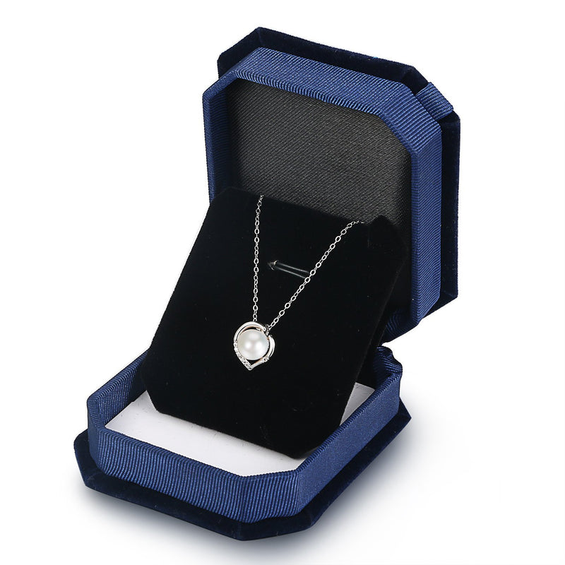 [Australia] - Oidea 925 Sterling Silver Freshwater Cultured Pearl Heart Pendant Necklace,Embed Shiny Cubic Zirconia with Gift Box 