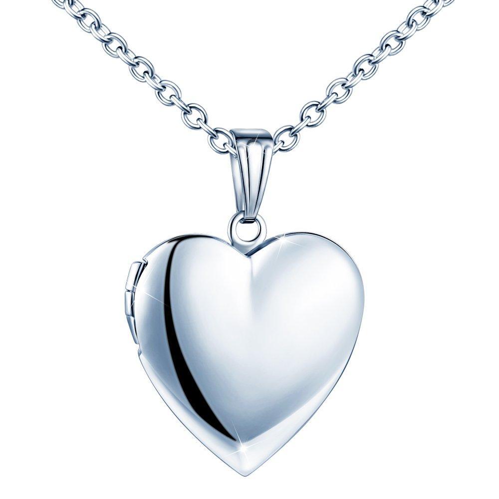 [Australia] - MicLee Locket Photo Necklace Heart Love Lockets Necklaces Stainless Steel 19.7"(50cm) Chain for Women with Gift Box Greeting Card A-silver 