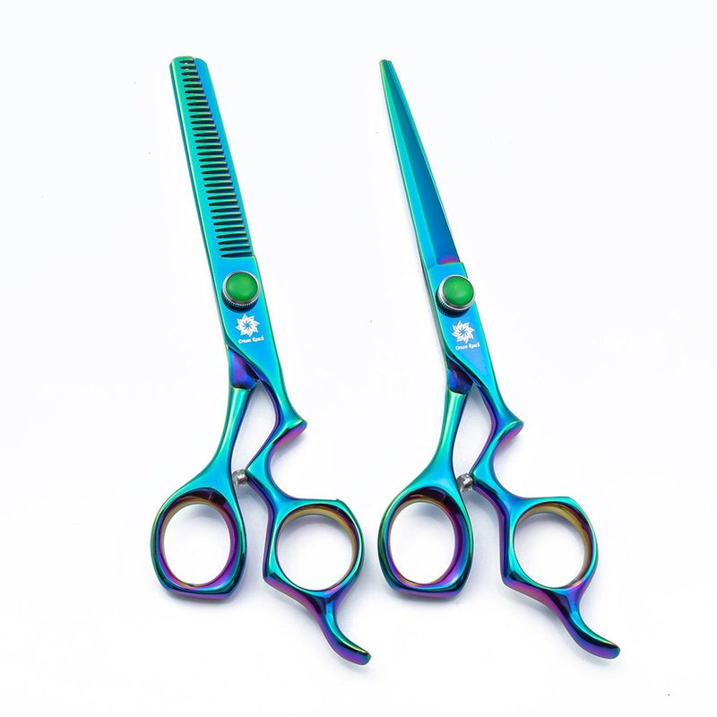 [Australia] - 6'' Professional Hair Shears Kit - Hair Cutting Scissors Barber/Hairdressing Thinning Shears Set Salon Razor Edge Mustache/Beard Clipping Shears with Fine Adjustment Screw by Dream Reach (Green-01) Green-01 