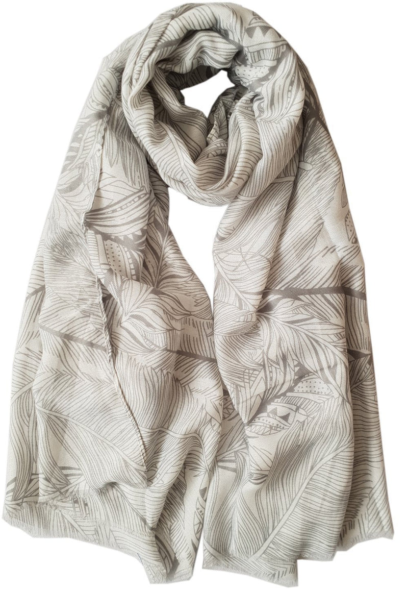 [Australia] - GlamLondon Women's Large Leaf Print Scarf Grey 