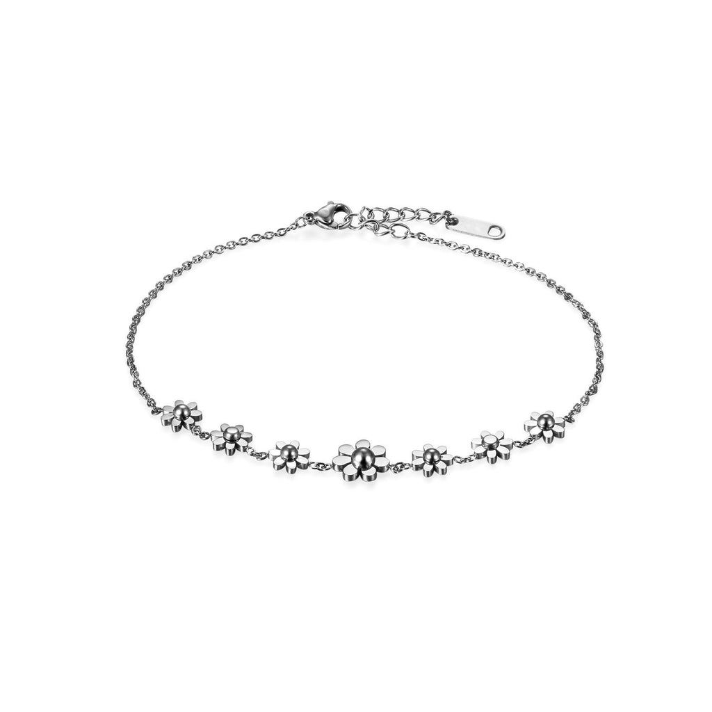 [Australia] - Oidea Assorted Stainless Steel Daisy Flowers Charm Brackelet Anklet,Size Adjustable for Women Girls Birthday Gift, with Gift Bag 