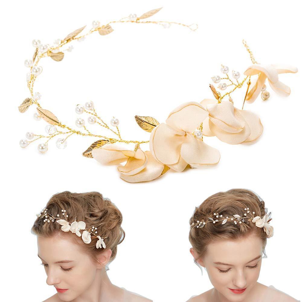 [Australia] - Handmade Womens Pearl Wedding Headband, Fashion Cloth Art Hair Barrettes for Bride/Girls Hair Decoration Accessories Wear Clips Jewelry Headpiece for Bridesmaid 