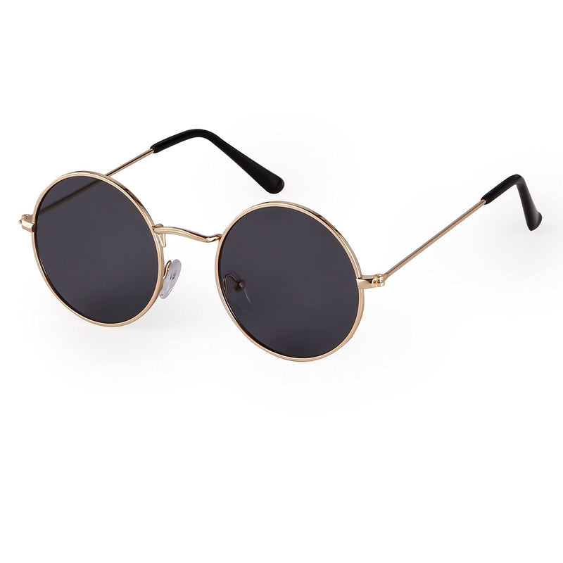 [Australia] - ADEWU Round Sunglasses Vintage Street Style Eyewear with Thin Metal Rim Men Women Gold(frame)+gray(lens) 