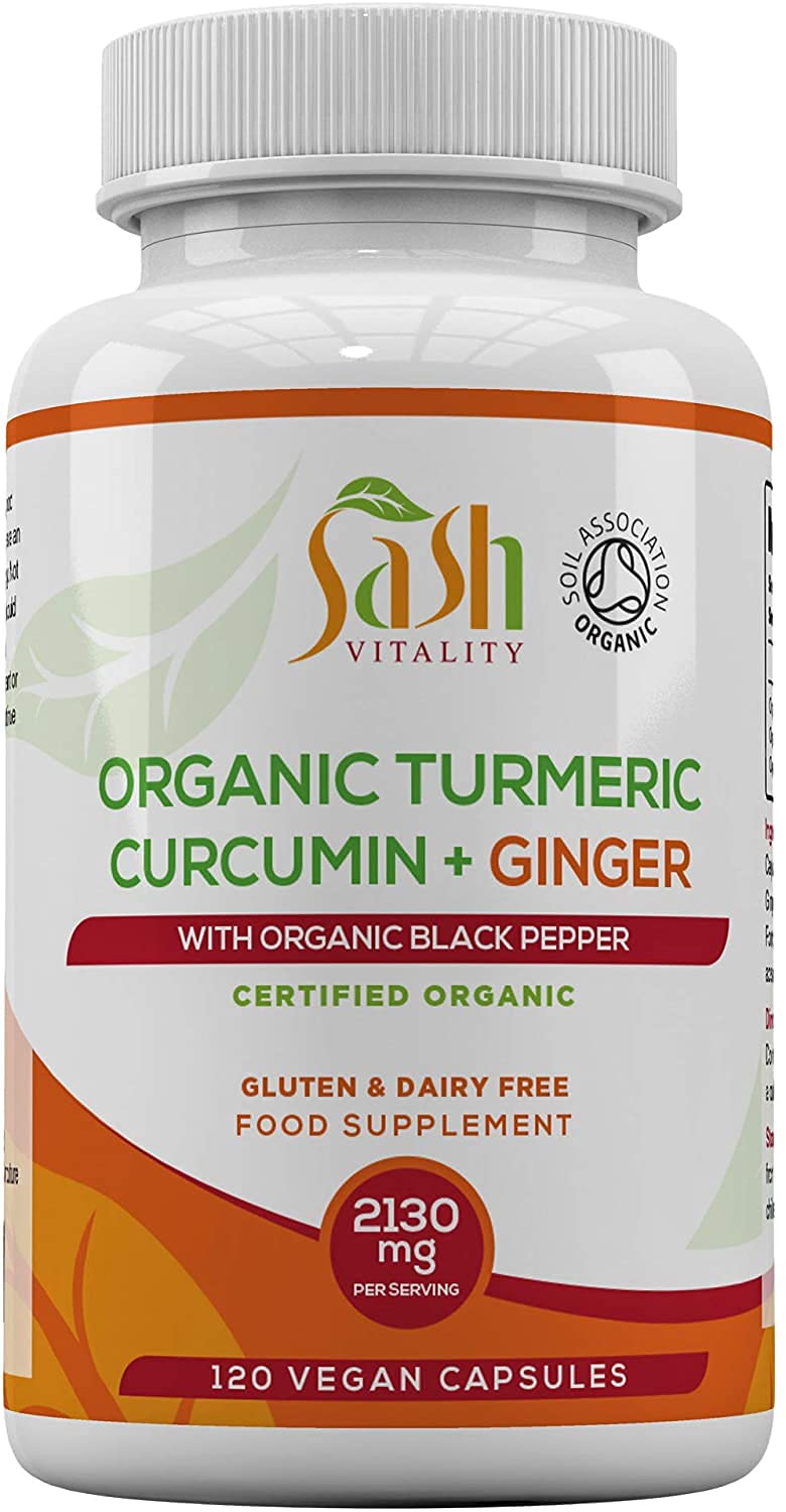 [Australia] - Organic Turmeric Curcumin 2130mg with Black Pepper & Ginger - 120 Vegan Turmeric Capsules High Strength - Immune System Support - Soil Association Certified Organic - UK Made Sash Vitality 