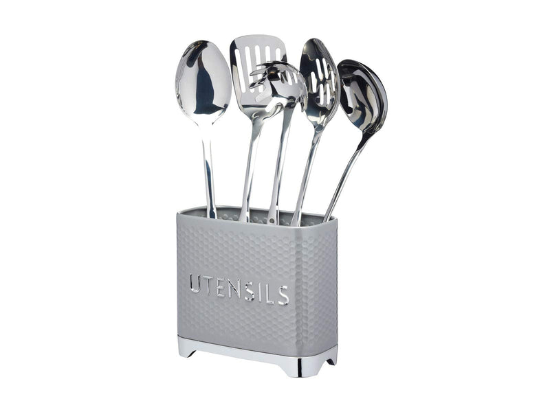 [Australia] - Lovello KitchenCraft, Utensil Holder, Textured with Geometric Hexagon Pattern, 20 x 10 x 18 cm (8" x 4" x 7") - Shadow Grey 