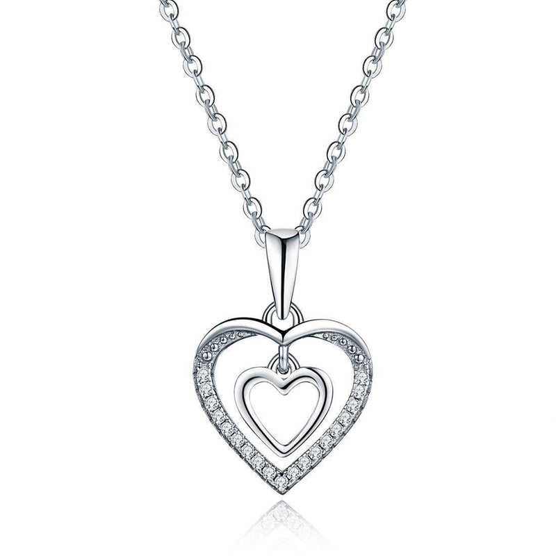 [Australia] - starchenie Heart Necklace 925 Sterling Silver Double Heart Love Pendant Gift for Women Heart in Heart 