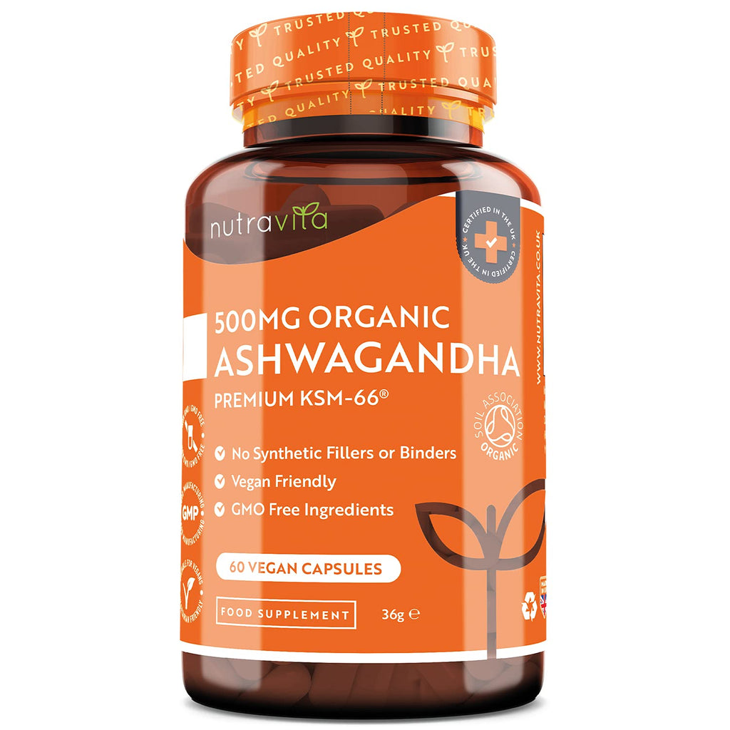 [Australia] - Organic Ashwagandha KSM-66® with 5% Withanolides - Vegan Friendly with The Highest Concentration Most Bioavailable Full-Spectrum Root Powder - Made in The UK by Nutravita 60 Count (Pack of 1) 