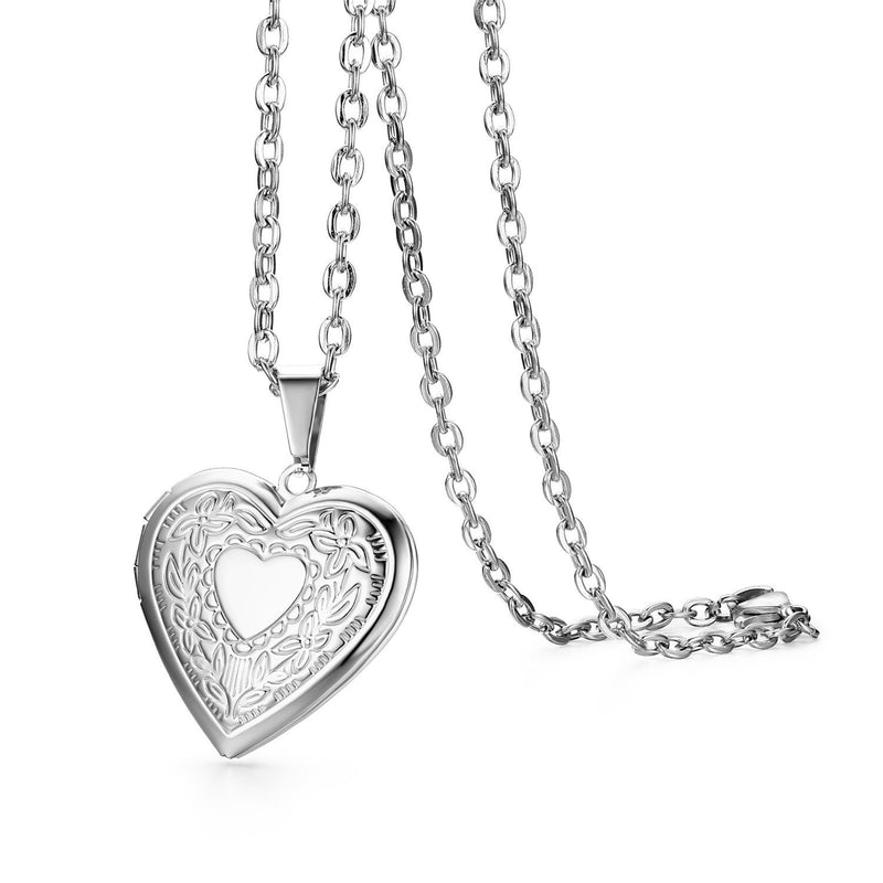 [Australia] - Cupimatch Book Love Heart Photo Locket Pendant Necklace Charm Chain Fashion Jewelry 17.8" Engraved Heart 