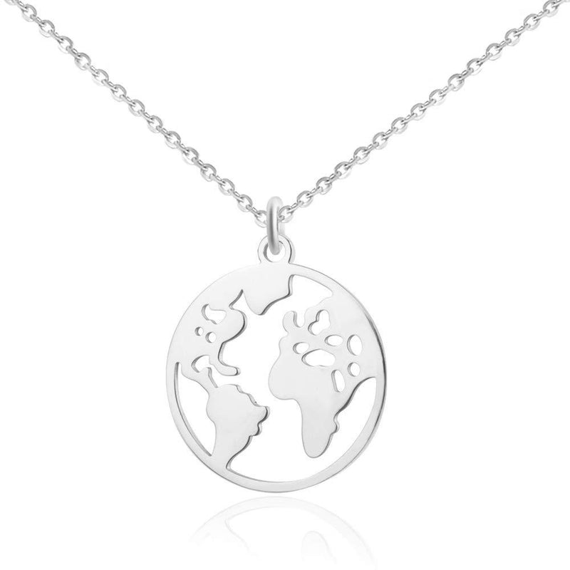 [Australia] - GOOD.designs ® Globe necklace for Ladies In Silver, Gold or Rose gold, World Pendant, Chain Length 18 in (45 cm) 