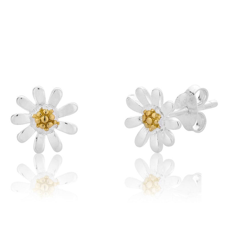 [Australia] - DTPSilver - 925 Sterling Silver and Yellow Gold Plated Daisy Sunflower Studs Earrings 