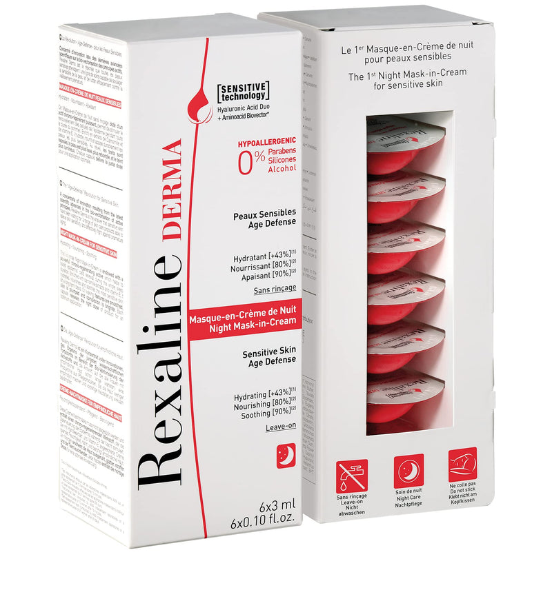 [Australia] - Rexaline Derma - Night Mask-in-Cream - Soothing & Nourishing - Hydrating night mask with Hyaluronic Acid - Sensitive skin - Travel size repairing face cream - Cruelty Free - 6 capsules x 3 ml 700227 