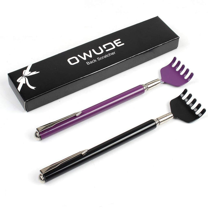 [Australia] - Portable Extendable Back Scratcher, OWUDE Telescoping Scratcher Tetractable Bear Claw Metal Hand Massager Tool Pack of 2 (Black + Purple) (Style 1) 