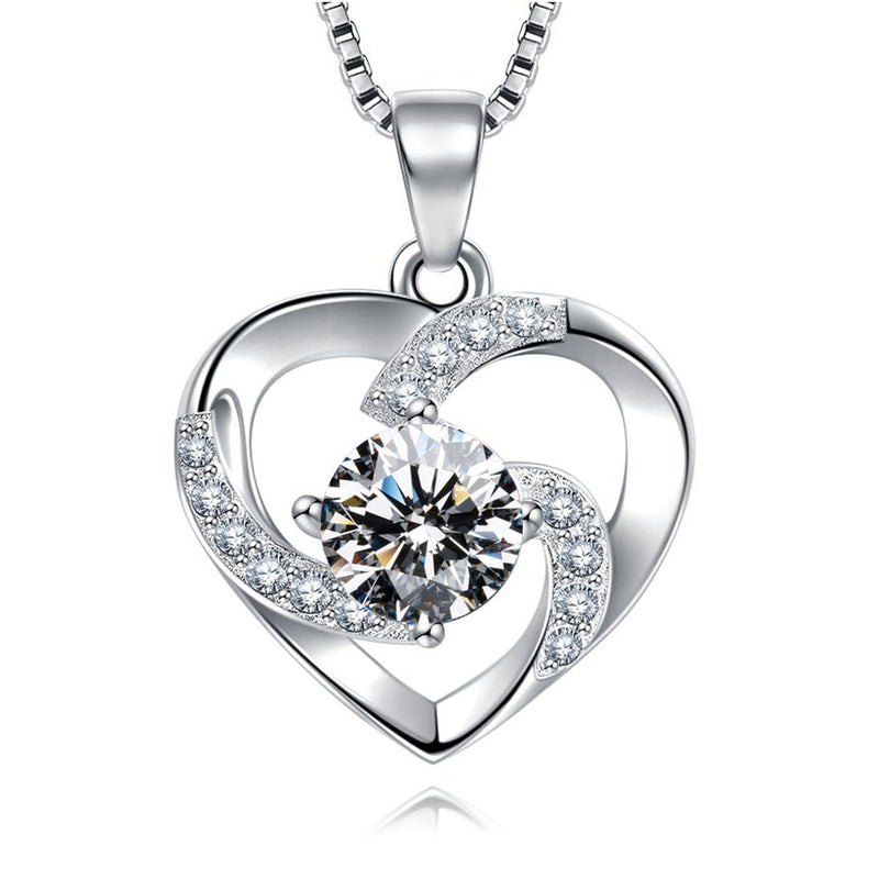 [Australia] - Heart Necklace for Women 925 Sterling Silver with 4 Prong set Cubic Zirconia Pendant Necklaces Comes in an Exquite Gift Box Clear 