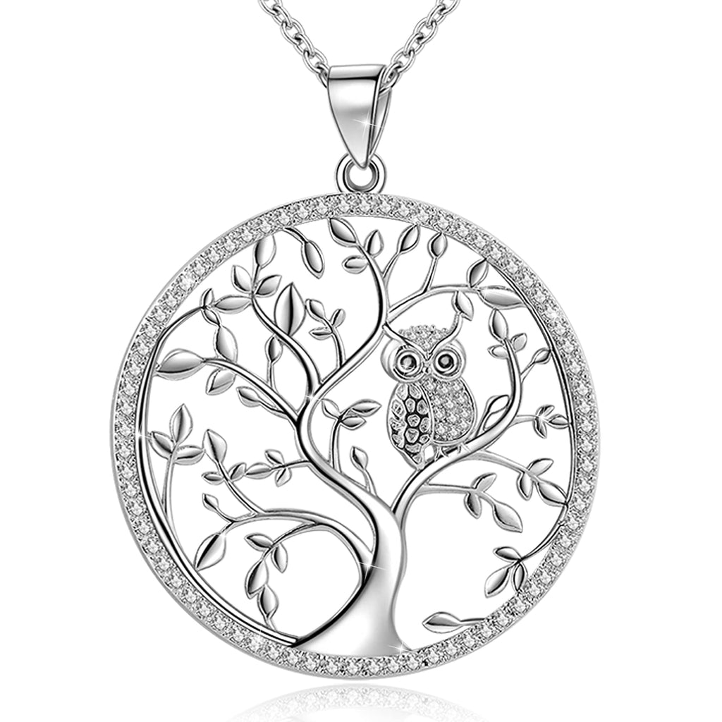 [Australia] - Tree of Life Necklace for Women Sterling Silver Owl Pendant Crystal Chain Necklaces Jewellery Gifts for Wife Mum and Girlfriend 