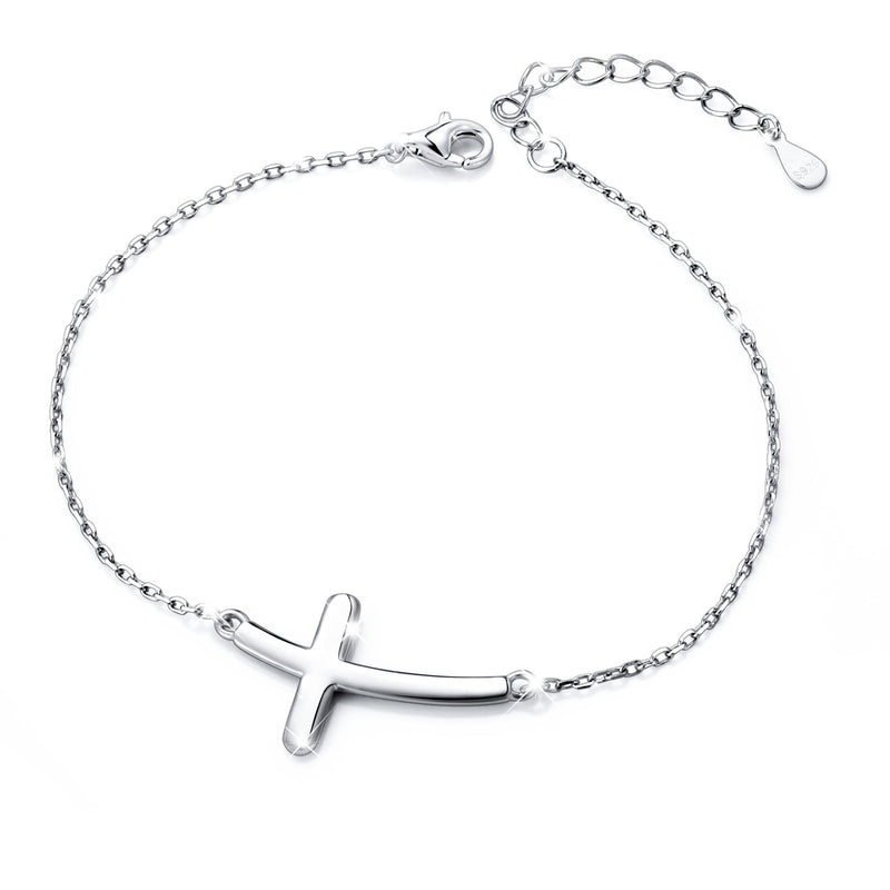 [Australia] - DAOCHONG Sideways Cross Bracelet S925 Sterling Silver Concise Classic Cross Bracelet for Women, 7+2 inches 