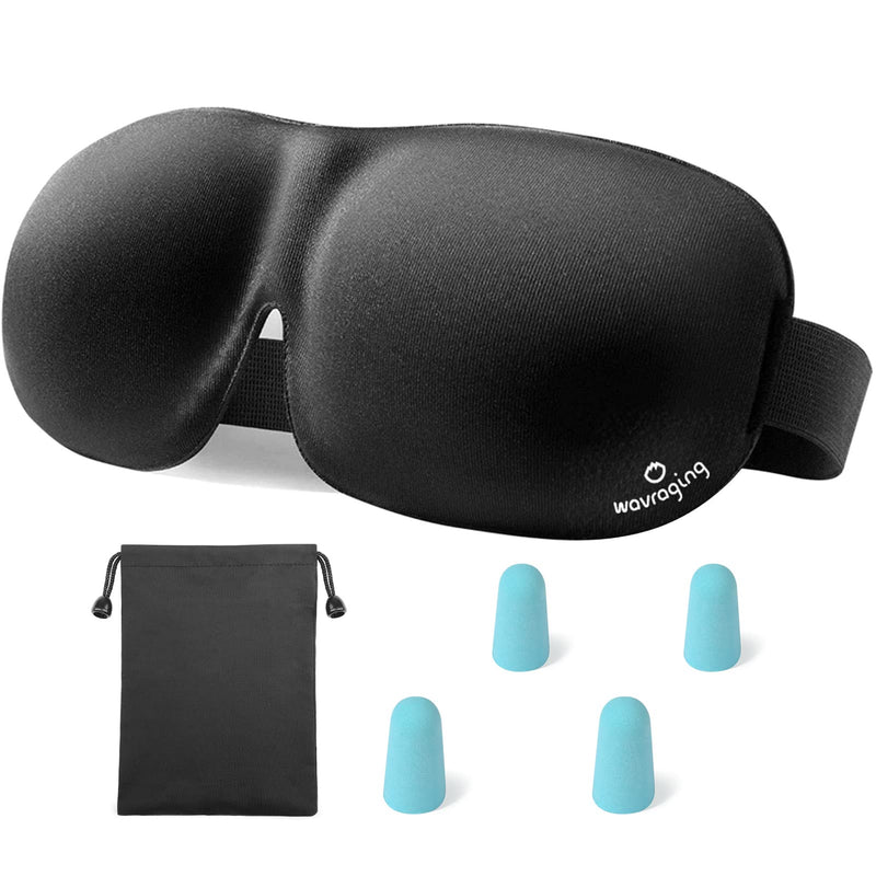 [Australia] - Eye Mask, Sleep Mask for Men Women, Eye Cover for Sleeping 3D Contoured 100% Blackout Patented New Design Eye Mask with Free Ear Plugs and Carry Pouch Black 2 Count (Pack of 1) 
