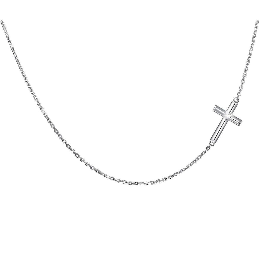 [Australia] - DAOCHONG S925 Sterling Silver Jewelry Sideways Choker Necklace for Women,14 inches to 18 inches Cross 