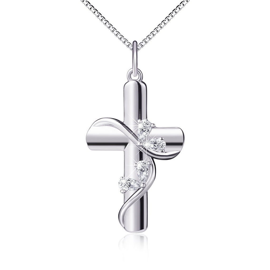 [Australia] - DAOCHONG 925 Sterling Silver Cubic Zirconia Faith Hope Love Cross Pendant Necklace,Box Chain 18" Style 1 