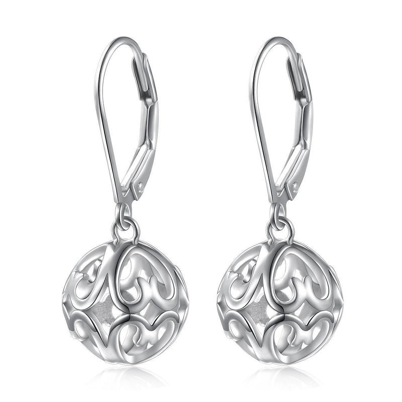 [Australia] - DAOCHONG Sterling Silver Hollow Filigree Drop Earring Women Heart Dangle Earrings Birthday Gifts for Women Ball Style 