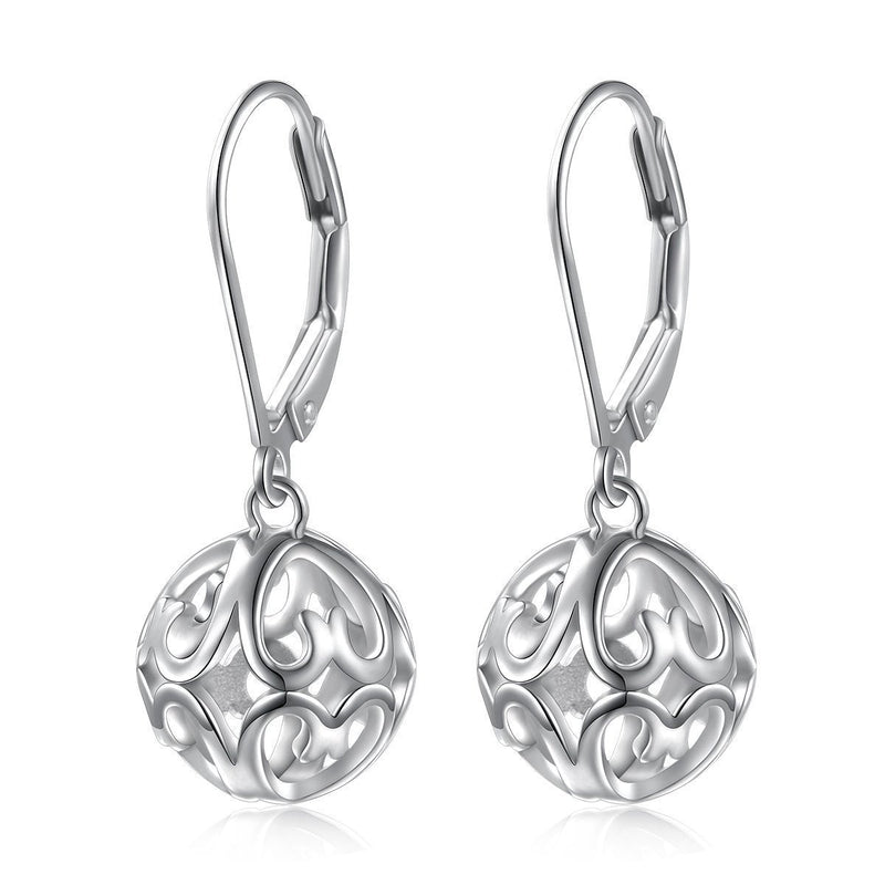 [Australia] - DAOCHONG Sterling Silver Hollow Filigree Drop Earring Women Heart Dangle Earrings Birthday Gifts for Women Ball Style 